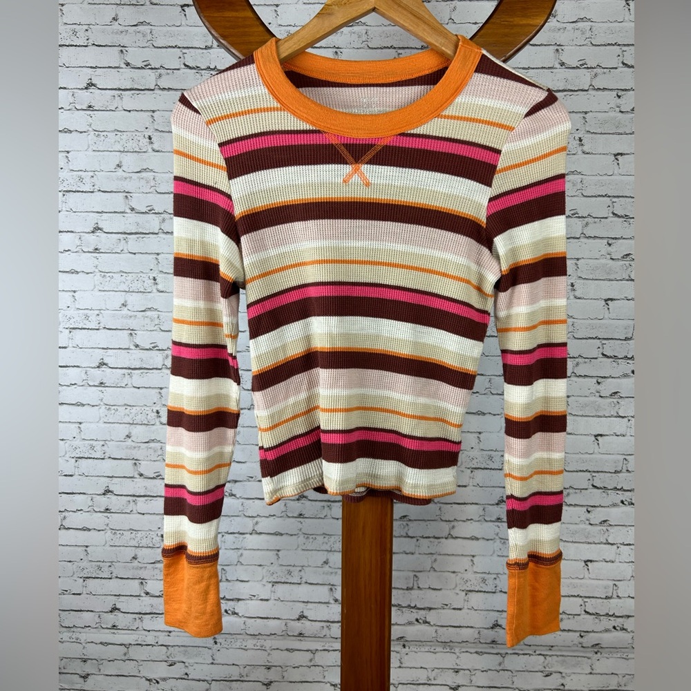 Aerie | Multicolor Pink, Brown, Orange, Cream Striped Long Sleeve Top size M